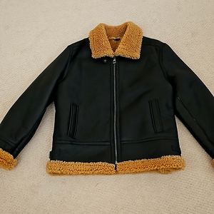 Jakewood Genuine Leather Shearling Bomber